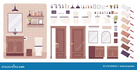 Restroom Interior Construction Set Stock Vector Illustration Of