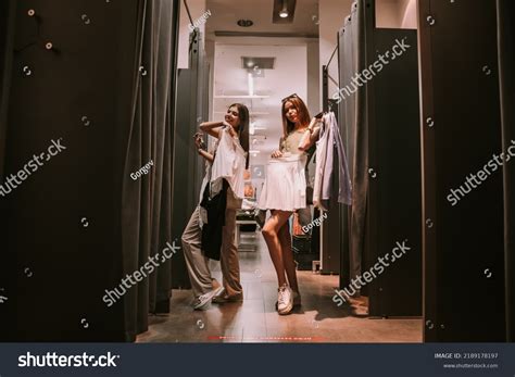 Two Pretty Girls Standing Changeing Room Stock Photo 2189178197 ...