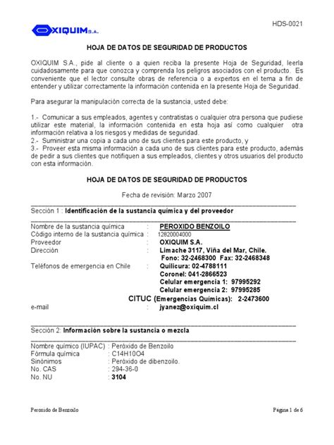 Peroxido De Benzoilo Pdf Agua Residuos