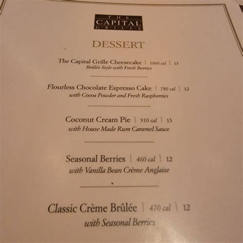 Menu At The Capital Grille Pub And Bar Boston 900 Boylston St