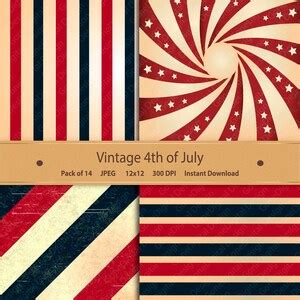 Digital Paper Pack Vintage Fourth Of July Papers Patriotic America