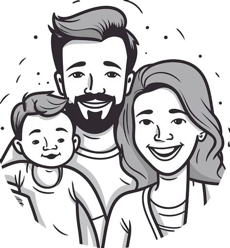 Um Desenho De Uma Fam Lia Um Beb E Um Homem Um Chap U Vetor