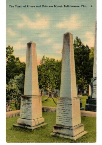 Postcard Tallahassee Florida Color Linen Print Vintage Prince Murat Headstone Ebay