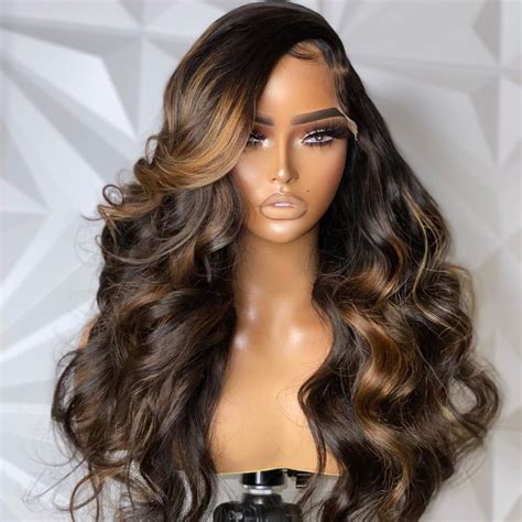 Wowangel Brown Highlight 13x6 Skinlike Real Hd Lace Front Wig Body Wav Wowangel