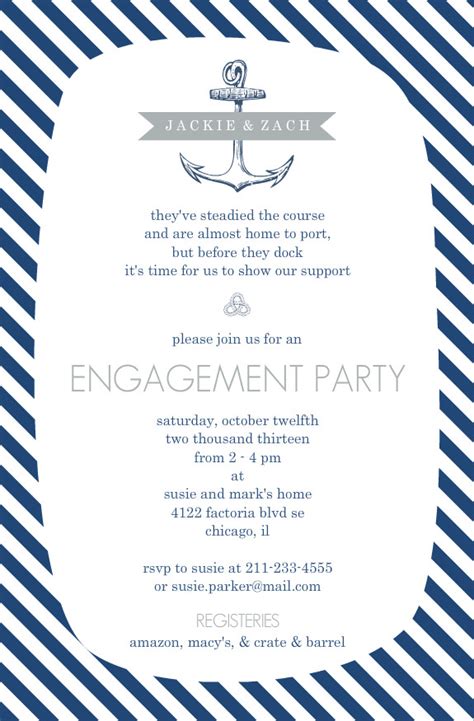 Summer Party Invitations Nautical Stripes And Anchor Engagement Party Invitation