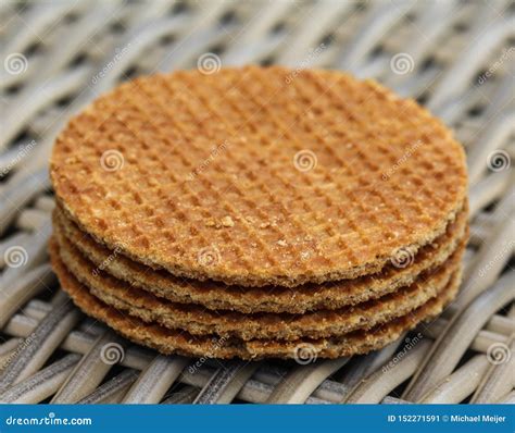 Stack Of Traditional Dutch Stroopwafels Cookie A Caramel Syrup Waffle