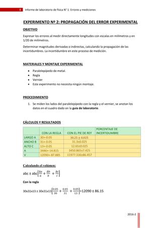 Informe De Laboratorio Errores Y Mediciones Pdf