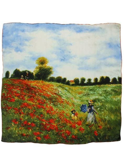 100 Luxury Square Silk Scarf Claude Monet S Artwork Poppy Field In