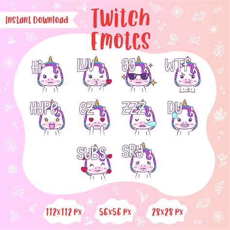 Unicorn Twitch Emote Cute Kawaii Pretty Chibi Girly Colorful Etsy