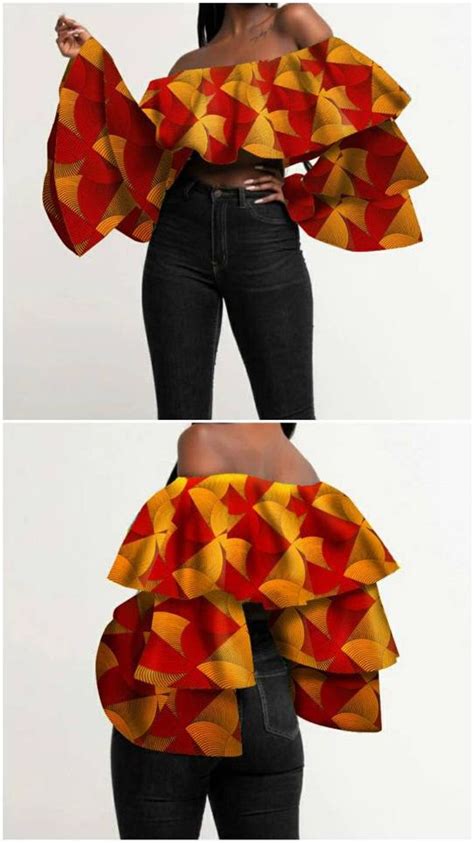 African Prints Crop Top With Layered Sleeves Off Shoulder Crop Top Plus Size African Top