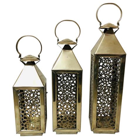 Moroccan Candle Lantern Holder White Brass In Arabesque Design Set Of Three At 1stdibs