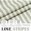 TOPICK Green Striped Small Curtains 36 Inch Drop Linen Kitchen Curtains