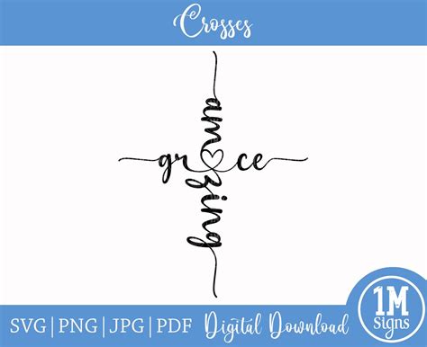 Cross Amazing Grace Svg Png Digital Download Silhouette Cricut