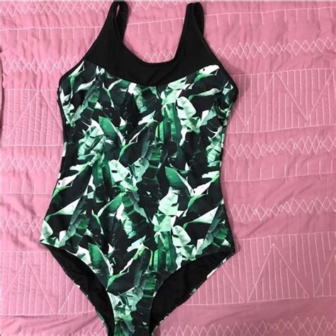 Your Best Look Swim Banana Leaf Print Mesh One Piece Swim With