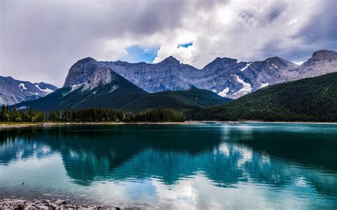 Nature Landscape Mountain Trees Forest Clouds Snow Alberta Canada