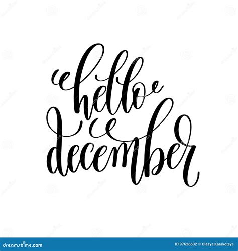 Hello December Hand Lettering Inscription To Winter Holiday Stock