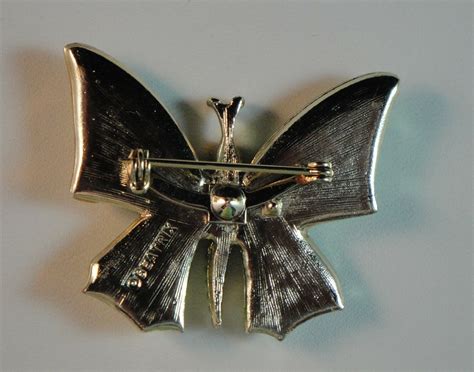 Vintage Signed Butterfly Brooch Pin Gem