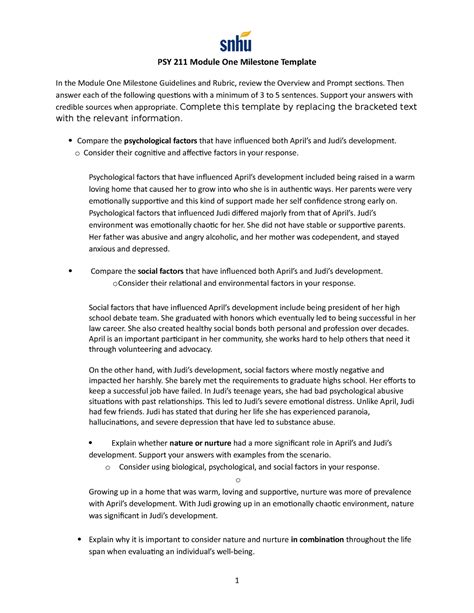 PSY 211 Module One Milestone Assignment PSY 211 Module One Milestone