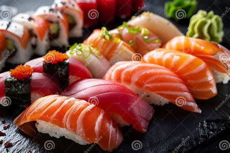 Close Up Of Japanese Cuisine Sashimi Sushi Set Stock Photo Image Of