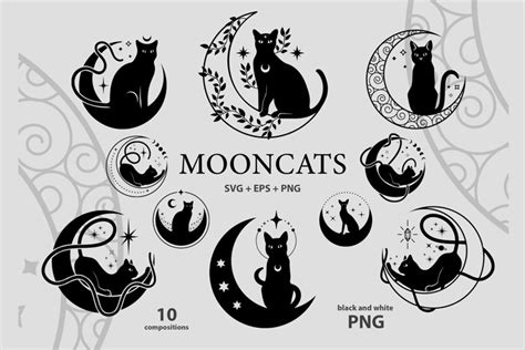 Mystical Witchy Black Cat Clipart SVG PNG Magic 1860861