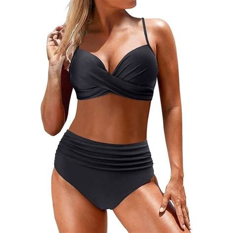 Maillot De Bain Pieces Femme Sexy Taille Haute Bikini Cou En V