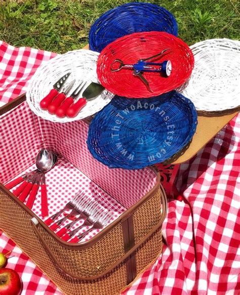 Picnic Basket Set, Happy Family 4th of July Wicker Picnic Basket Setfor ...