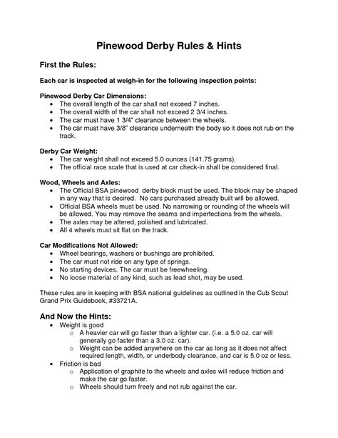 Pinewood Derby Rules And Guidelines