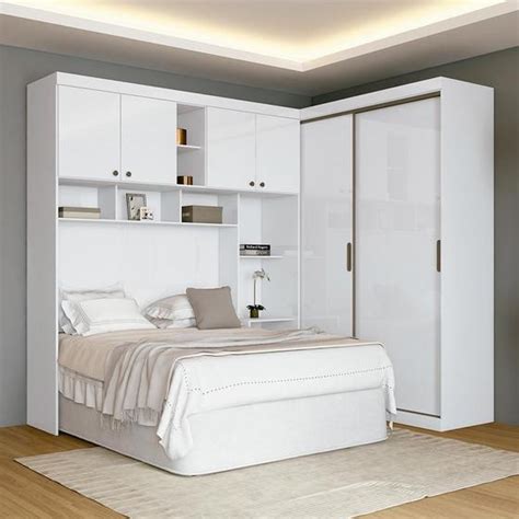 Guarda Roupa Modulado Mdf Casal Cabeceira Branco Paris Santos