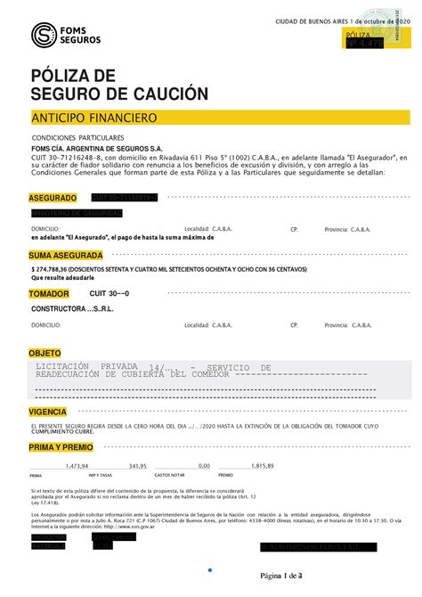 Poliza DE Caucion Sample PLIZA Nº 4 LICITACIN READECUACIN DE