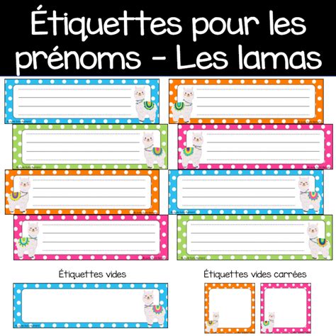 Étiquettes pour les prénoms Les lamas