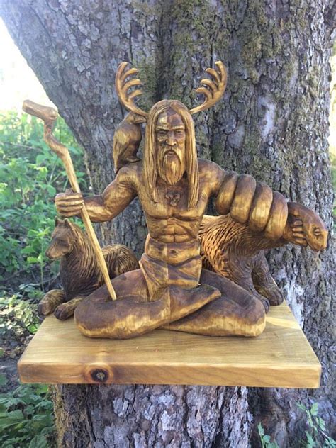 Cernunnos Wooden Statue Wooden Figurine Pagan Norse God Wooden Statues