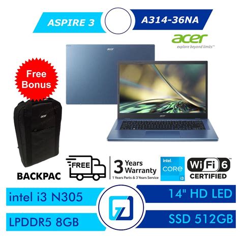 Jual ACER ASPIRE 3 SLIM A314 36M 36NA Core I3 N305 8GB SSD 512GB 14