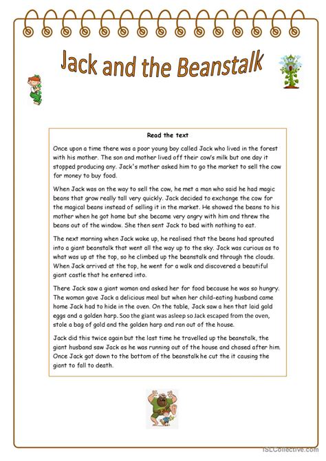 Jack And The Beanstalk Reading Compr Deutsch Daf Arbeitsbl Tter Pdf Doc