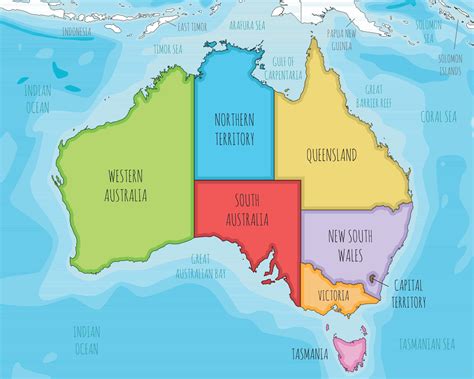 Vector Ilustrado Mapa De Australia Con Regiones Y Administrativo