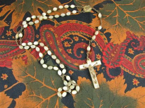 ANCIEN CHAPELET CHRIST Crucifix 1900 Perle Nacre Rosario Rosaire Rosary