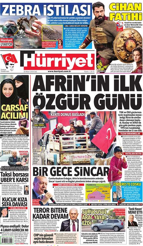 Gazete manşetleri 20 Mart 2018 Hürriyet Sözcü Posta Internet Haber