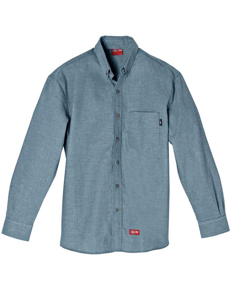 Dickies Mens Blue Fr Chambray Long Sleeve Work Shirt Boot Barn