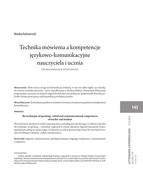 Pdf Technika M Wienia A Kompetencje J Zykowo Komunikacyjne