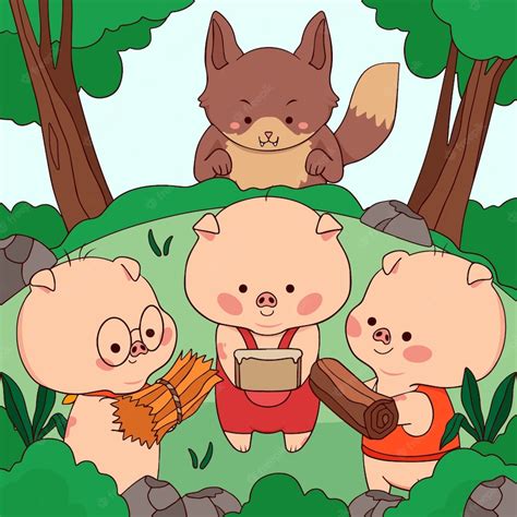 Premium Vector Hand Drawn The Three Little Pigs Illustration