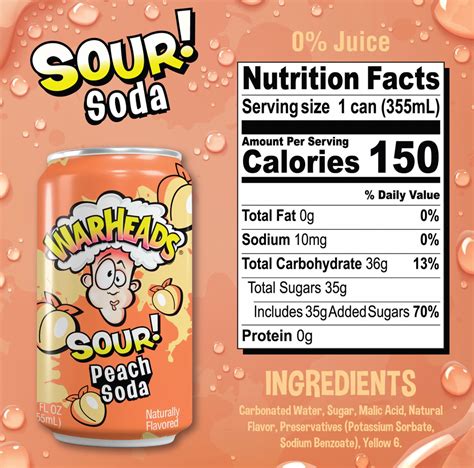 Warheads Sour Soda Peach 355ml Sugar Box