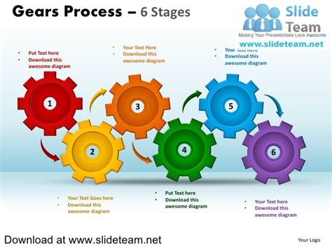 Interconnected gear pieces smart arts process 6 stages style 1 power…