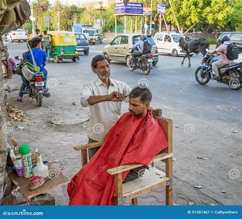 Indian Street Barber Editorial Photography Image Of Person 91497467