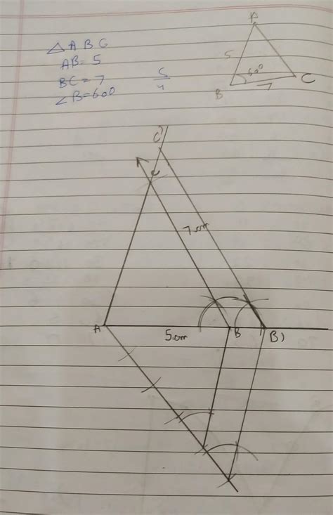 B Construct A Triangle ABC In Which AB 5 Cm BC 7 Cm And