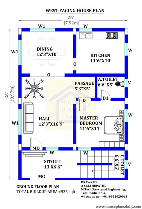 West Facing Plan |Simple Floor Plan | 4 Bedroom Plan - House Designs and Plans | PDF Books