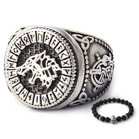 Buy Bavipower Viking Wolf Howling Fenrir Stainless Steel Rune Ring For