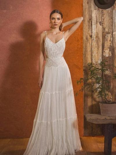 Spaghetti Straps Sexy Bridal Lace Beach Boho Wedding Dress Blissgown