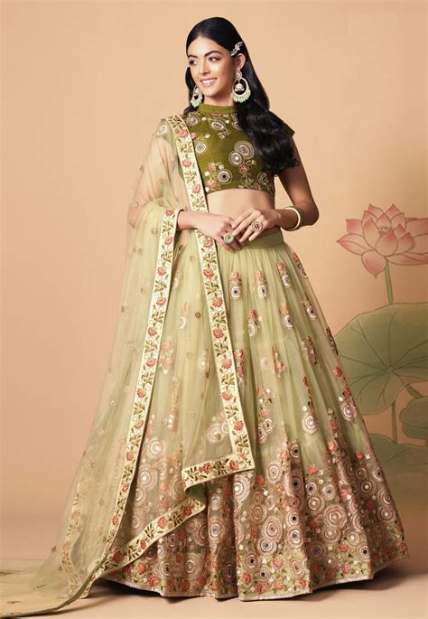 Pista Green Soft Net Circular Lehenga Choli 259160