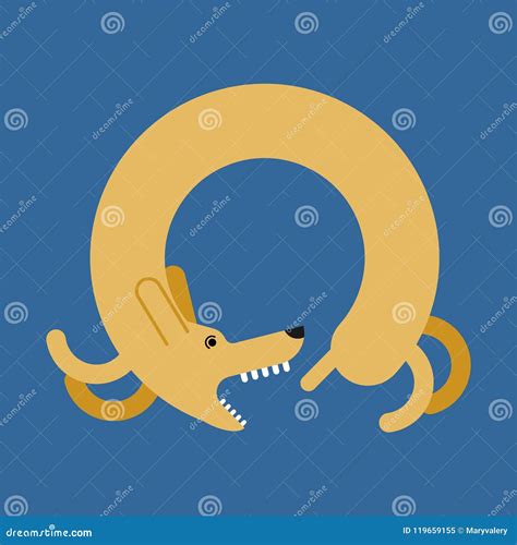 Dog Bites Tail. Pet Playing Tail Stock Vector - Illustration of chasing ...