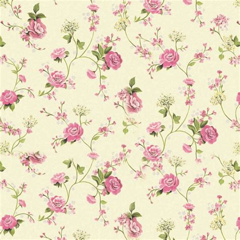 Papel De Parede Floral Rosa Delicadas Fundo Creme Adesivo Elo7