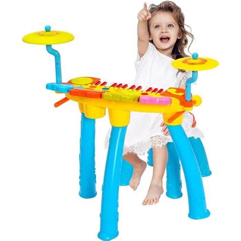 GOPLUS Ensemble Piano Et Batterie Pour Enfants 4 Tambours Jouet Avec